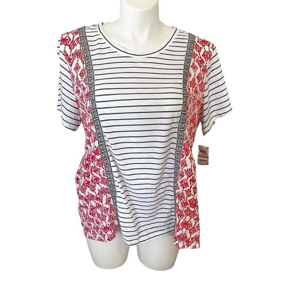 Style & Co. Women's Size 1X Mixed Media T-Shirt Harmony Red New W Flaw